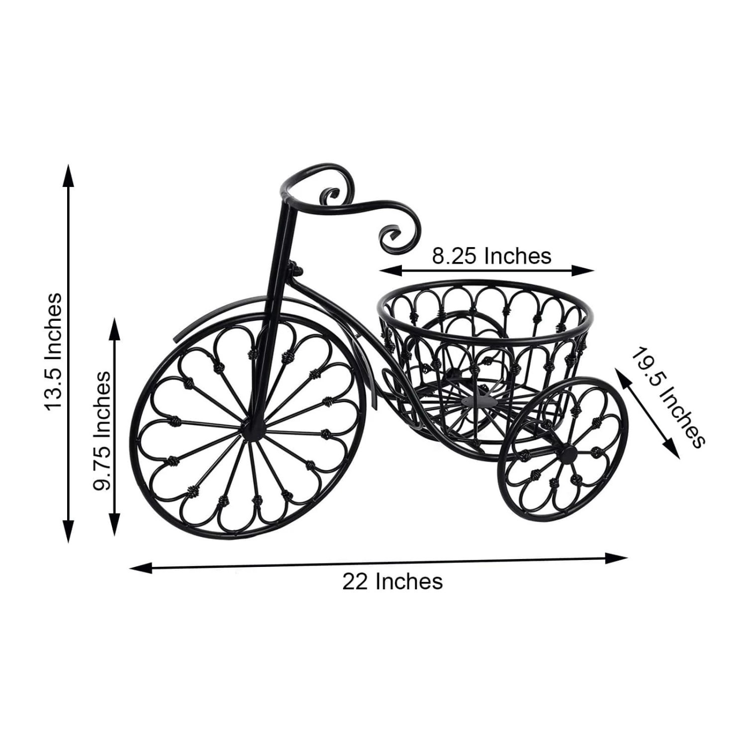 Black 22" Long Tricycle Plant Stand Metal Flower Planter Holder - Image 8