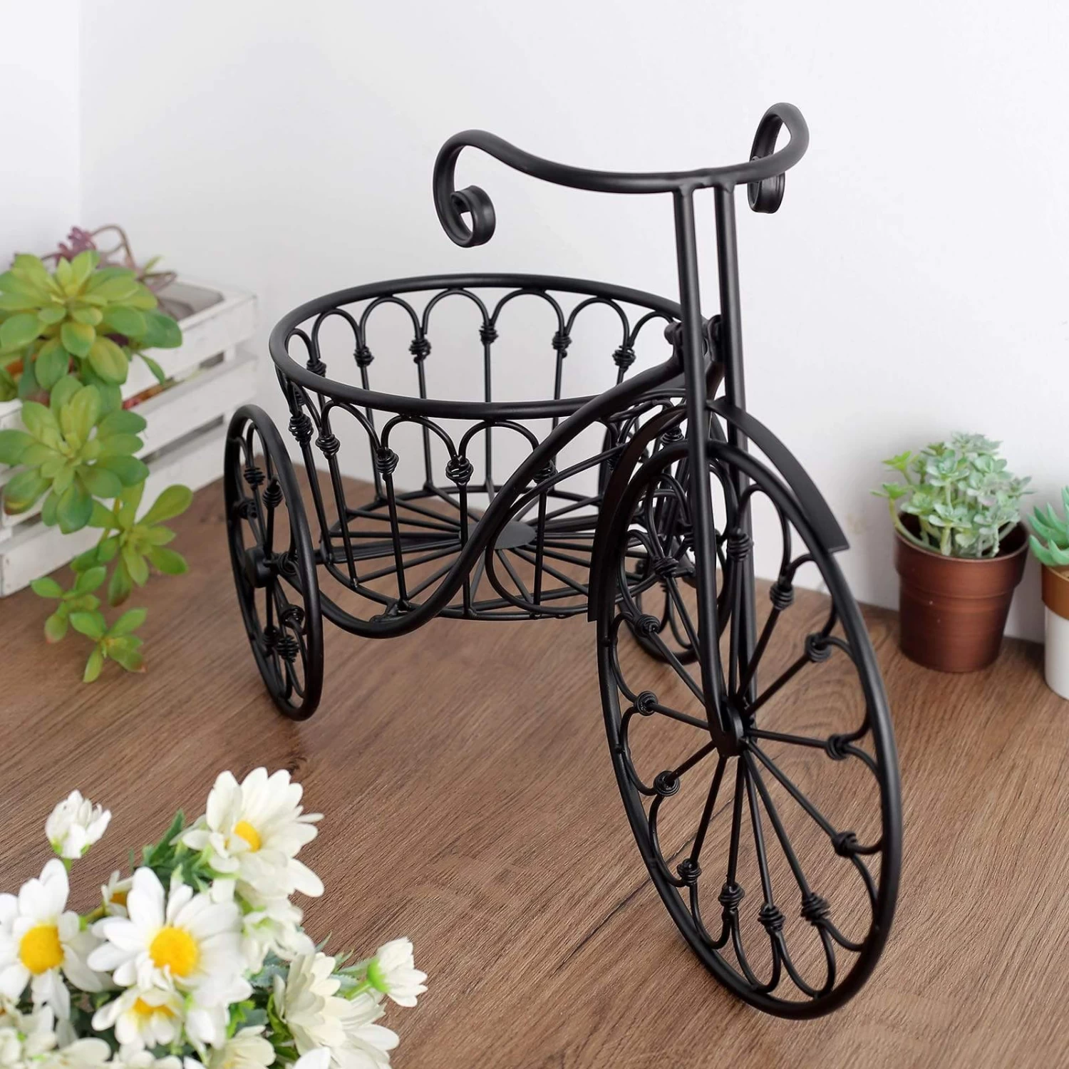 Black 22" Long Tricycle Plant Stand Metal Flower Planter Holder - Image 5