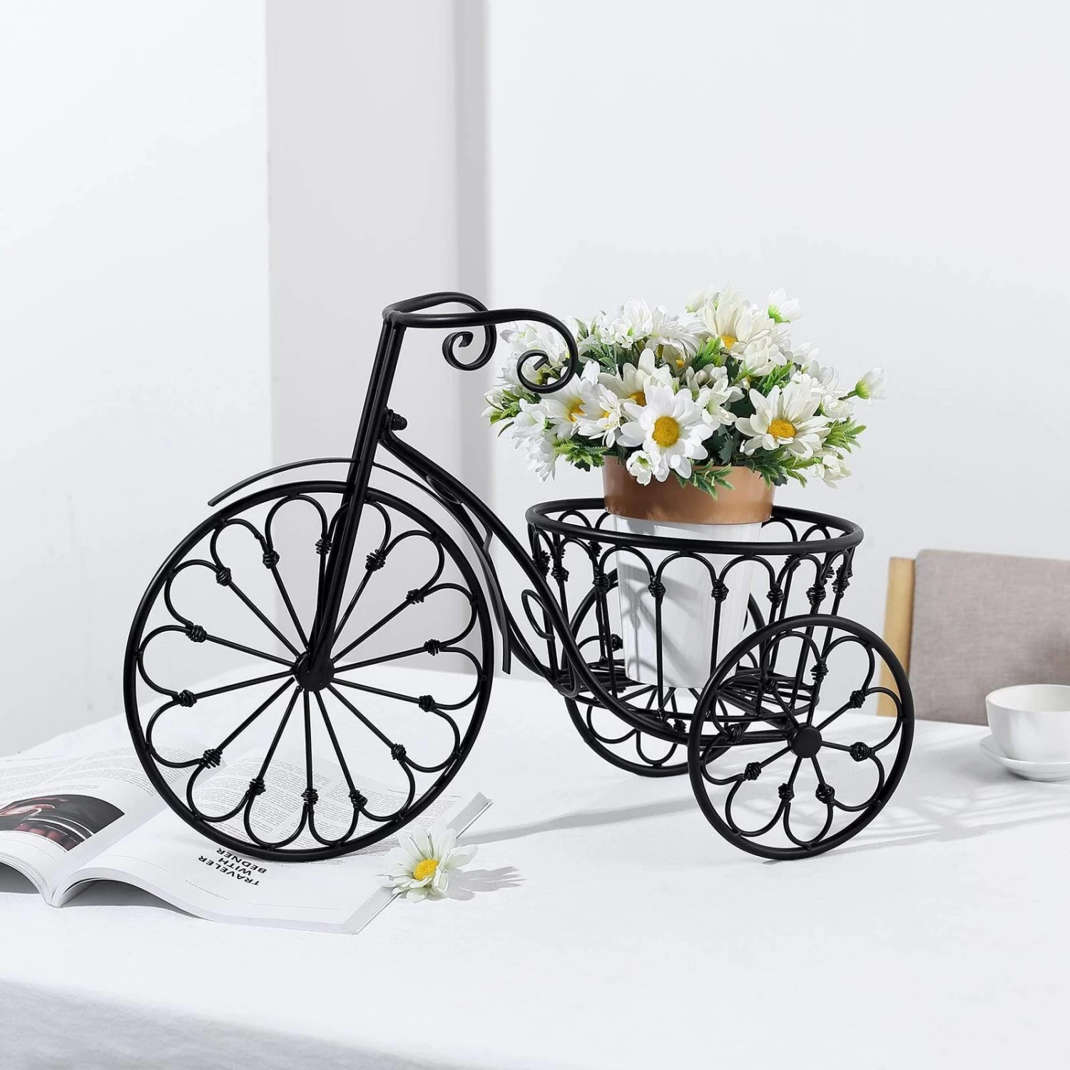 Black 22" Long Tricycle Plant Stand Metal Flower Planter Holder - Image 4