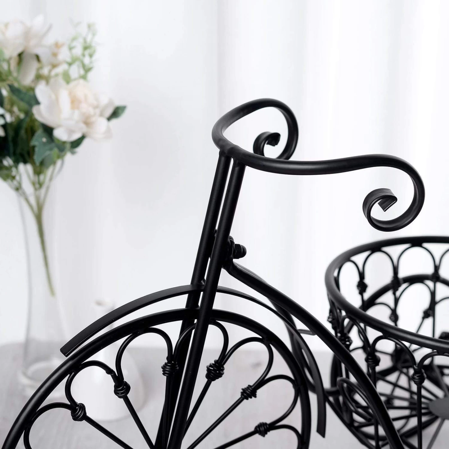 Black 22" Long Tricycle Plant Stand Metal Flower Planter Holder - Image 7