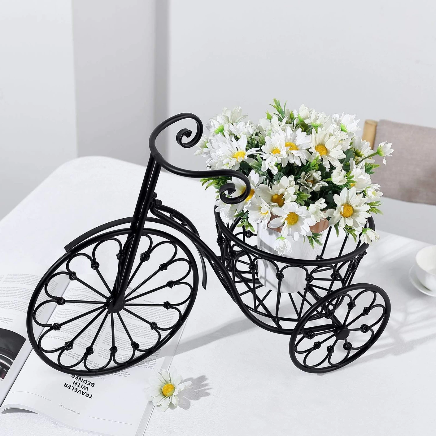 Black 22" Long Tricycle Plant Stand Metal Flower Planter Holder - Image 6