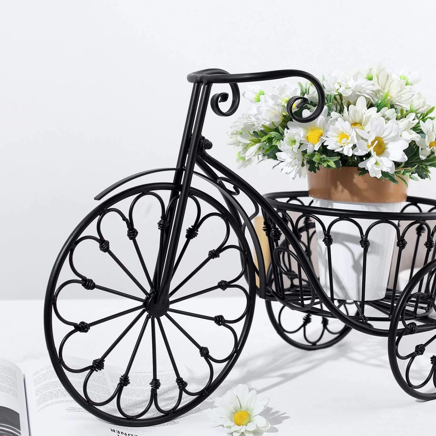 Black 22" Long Tricycle Plant Stand Metal Flower Planter Holder - Image 3