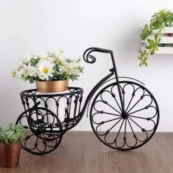 Black 22" Long Tricycle Plant Stand Metal Flower Planter Holder