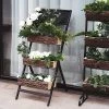 Black And Brown 3 Tier Metal Stand With Natural Wood Planter Boxes