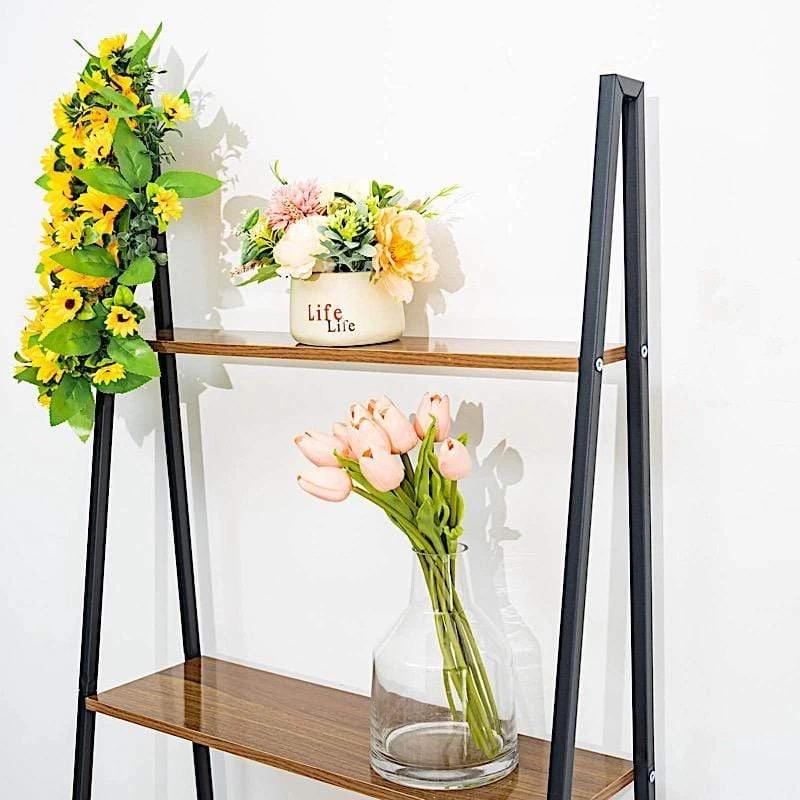 Black And Brown 4 Tier Ladder Shelf Metal With Wood Rack Display Stand - Image 5