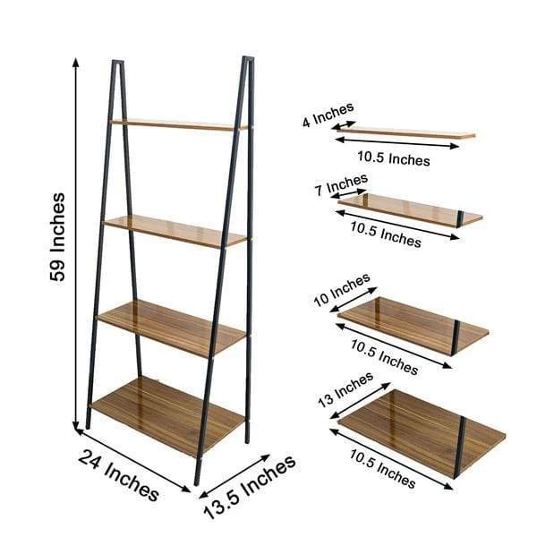Black And Brown 4 Tier Ladder Shelf Metal With Wood Rack Display Stand - Image 7