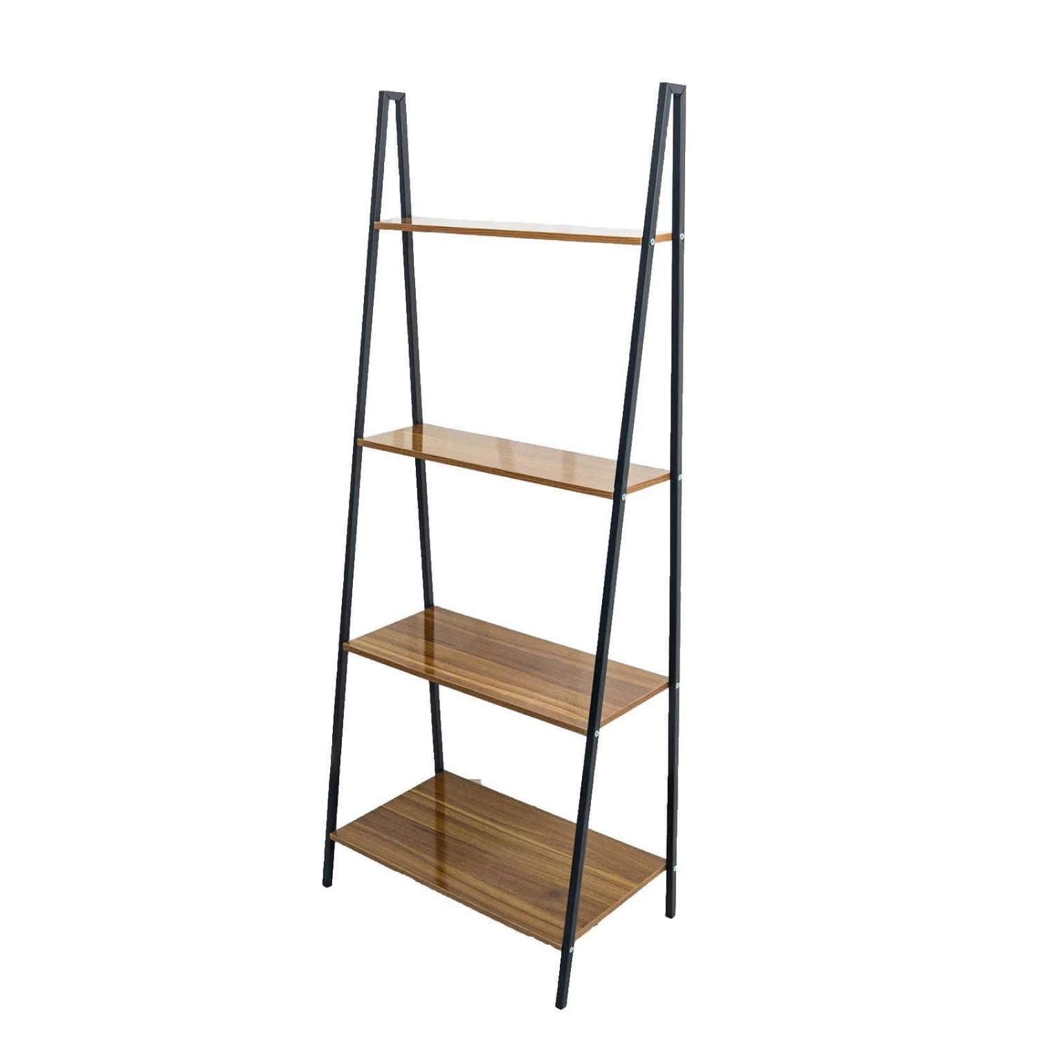 Black And Brown 4 Tier Ladder Shelf Metal With Wood Rack Display Stand - Image 9