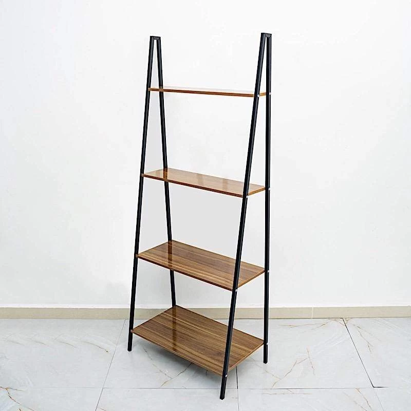 Black And Brown 4 Tier Ladder Shelf Metal With Wood Rack Display Stand - Image 4
