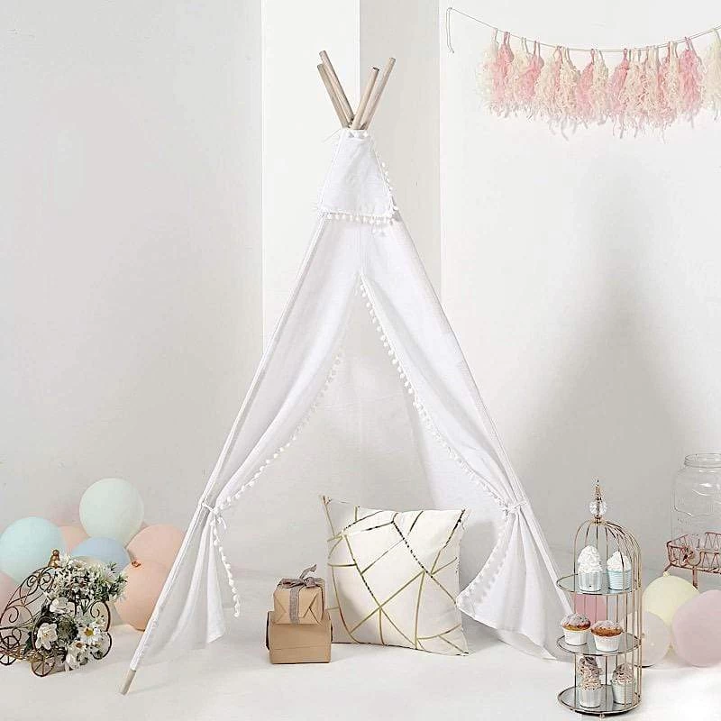 White Teepee Play Tent For Kids Indoor Outdoor Children Playhouse - Image 3
