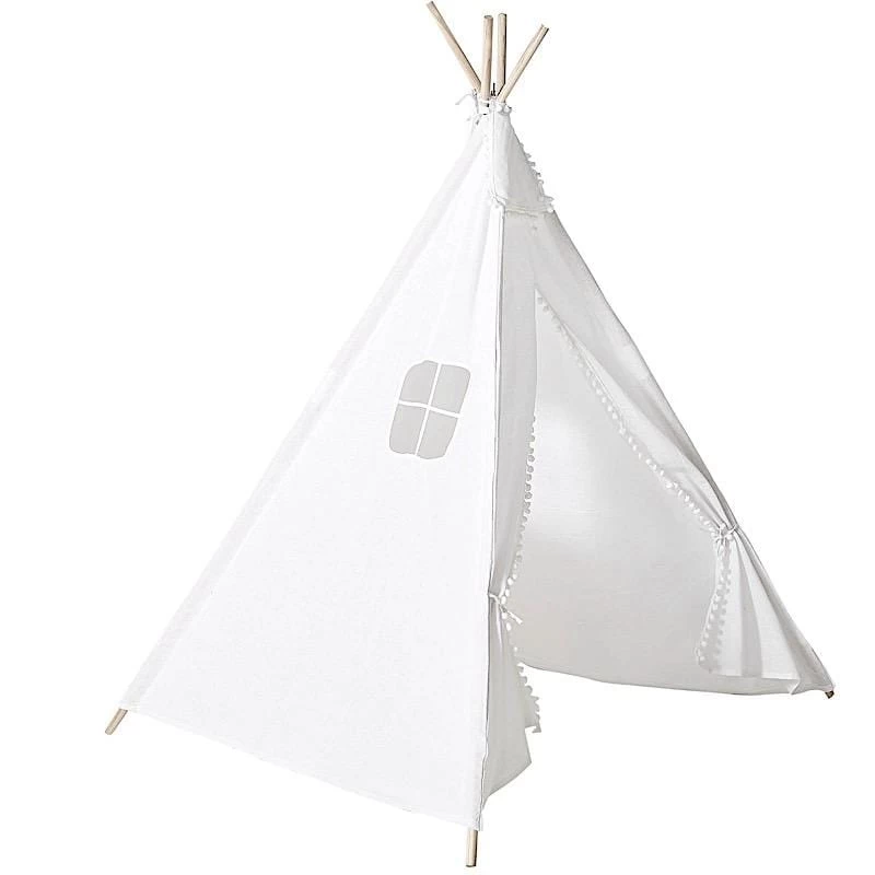 White Teepee Play Tent For Kids Indoor Outdoor Children Playhouse - Image 9