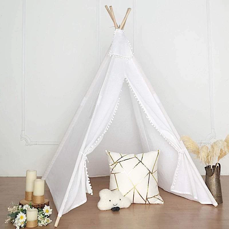 White Teepee Play Tent For Kids Indoor Outdoor Children Playhouse - Image 2