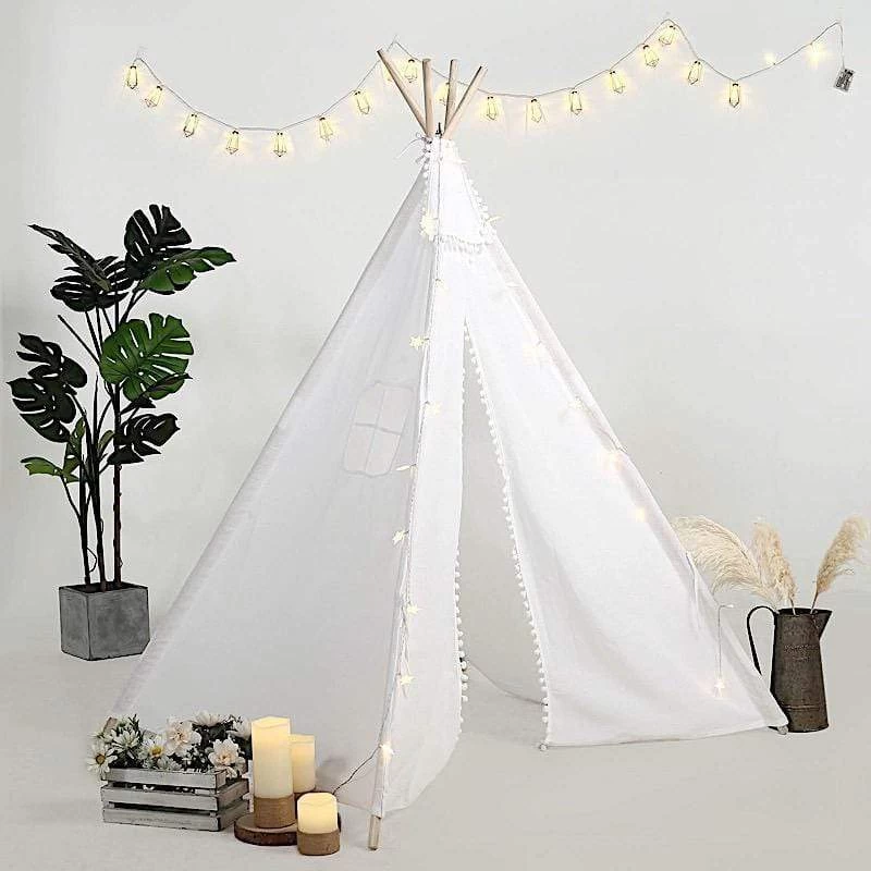 White Teepee Play Tent For Kids Indoor Outdoor Children Playhouse - Image 6