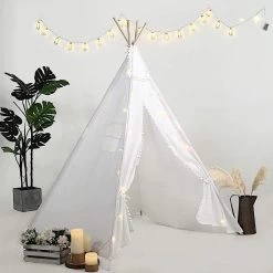 White Teepee Play Tent For Kids Indoor Outdoor Children Playhouse