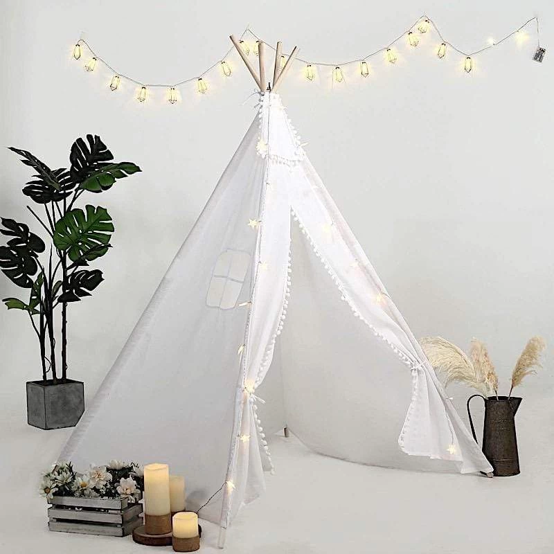 White Teepee Play Tent For Kids Indoor Outdoor Children Playhouse
