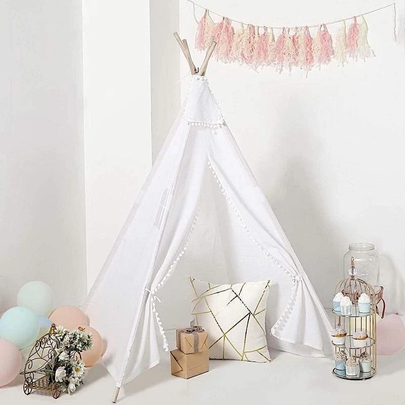White Teepee Play Tent For Kids Indoor Outdoor Children Playhouse - Image 7