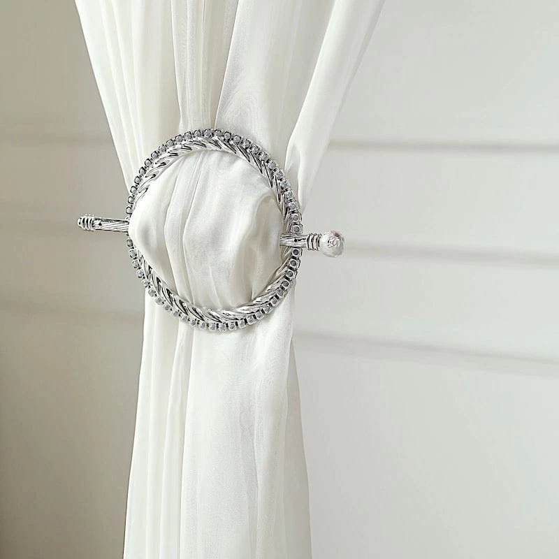 2 Round 6 In Plastic Curtain Tie Backs Braided Design With Acrylic Crystals - Image 17