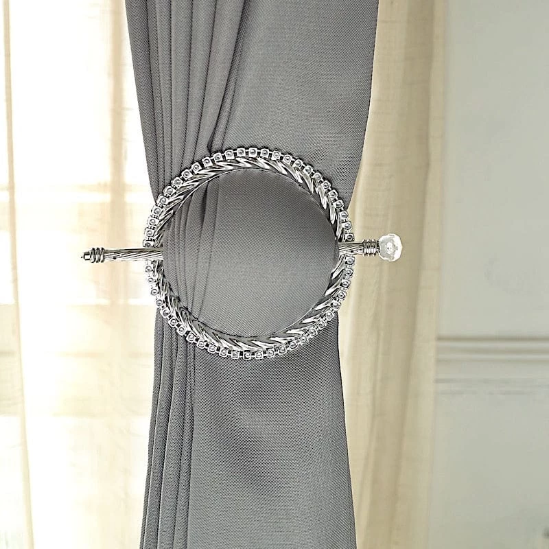2 Round 6 In Plastic Curtain Tie Backs Braided Design With Acrylic Crystals - Image 16