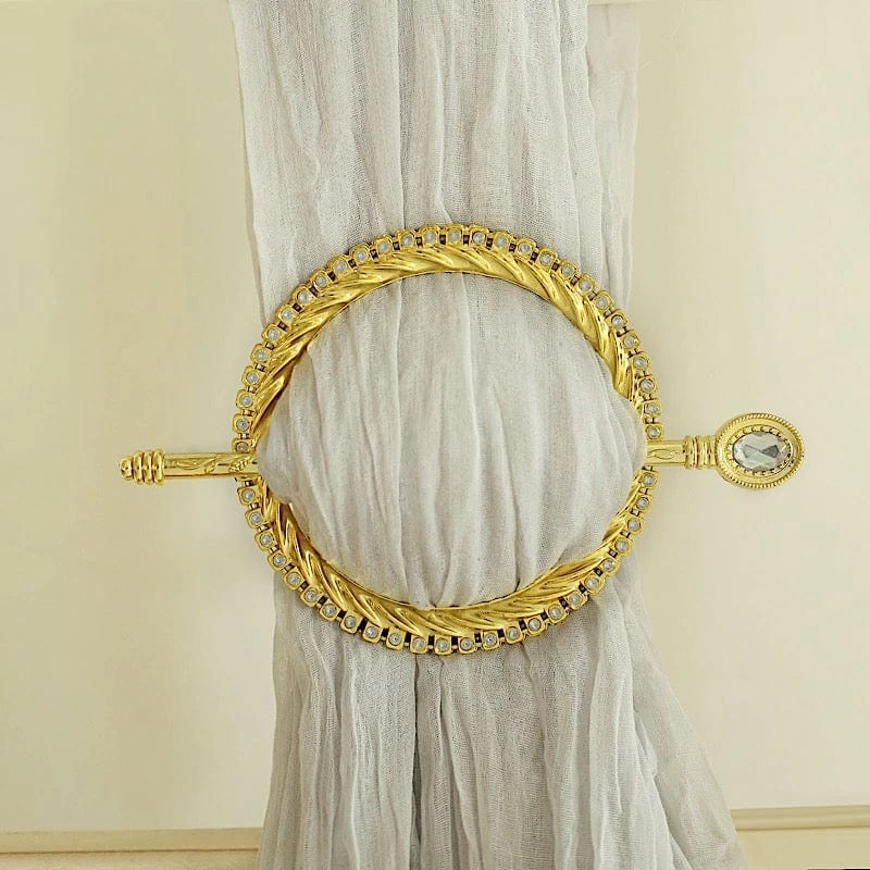 2 Round 6 In Plastic Curtain Tie Backs Braided Design With Acrylic Crystals - Image 9