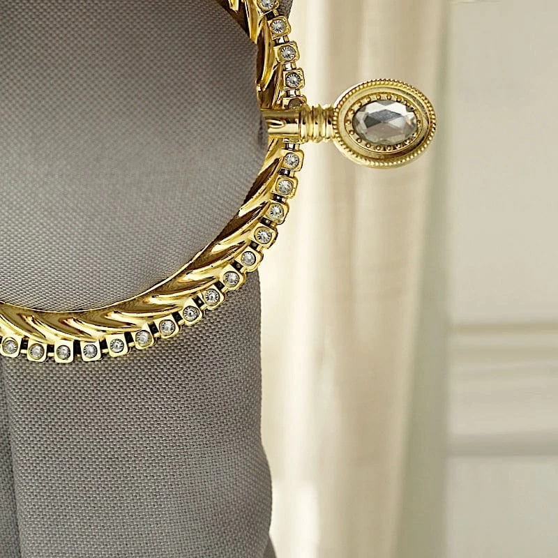 2 Round 6 In Plastic Curtain Tie Backs Braided Design With Acrylic Crystals - Image 5