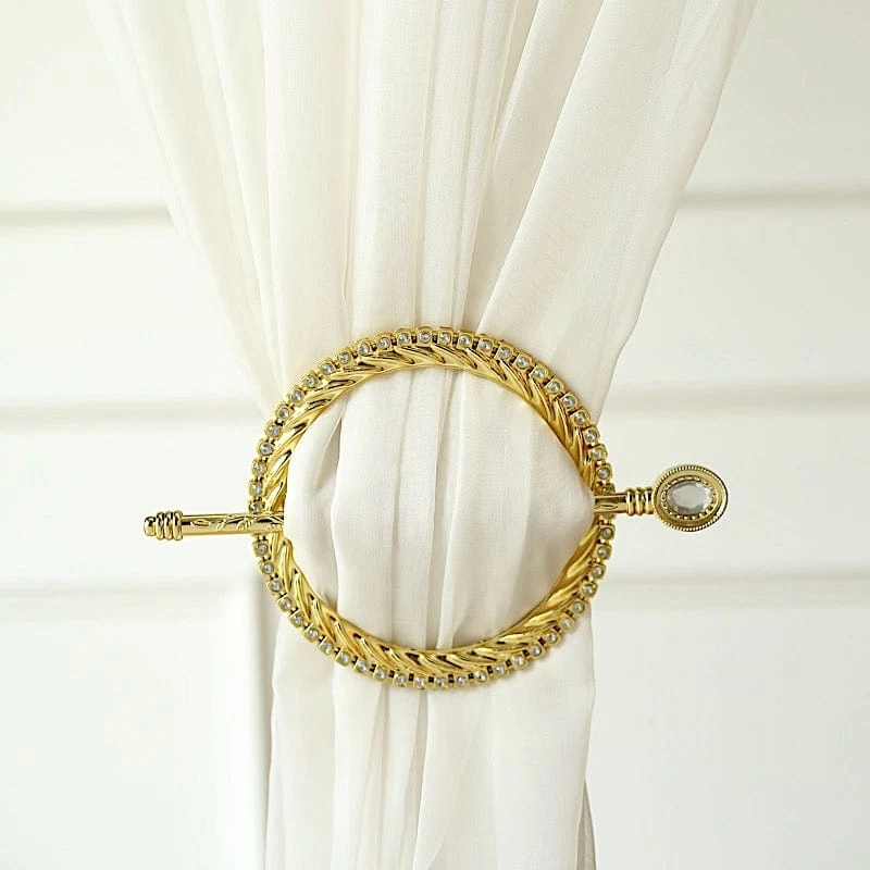 2 Round 6 In Plastic Curtain Tie Backs Braided Design With Acrylic Crystals - Image 6