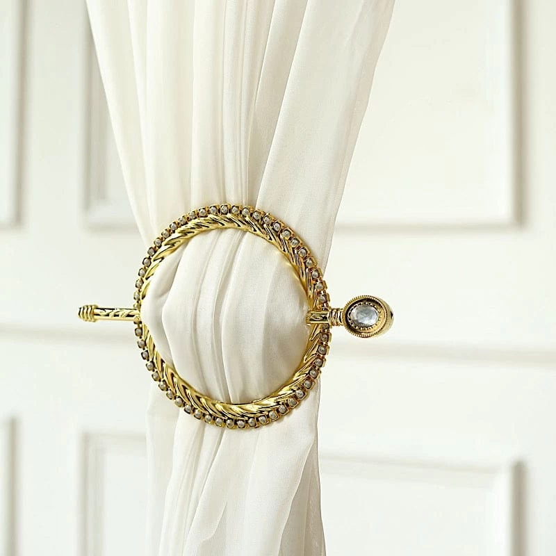 2 Round 6 In Plastic Curtain Tie Backs Braided Design With Acrylic Crystals - Image 3