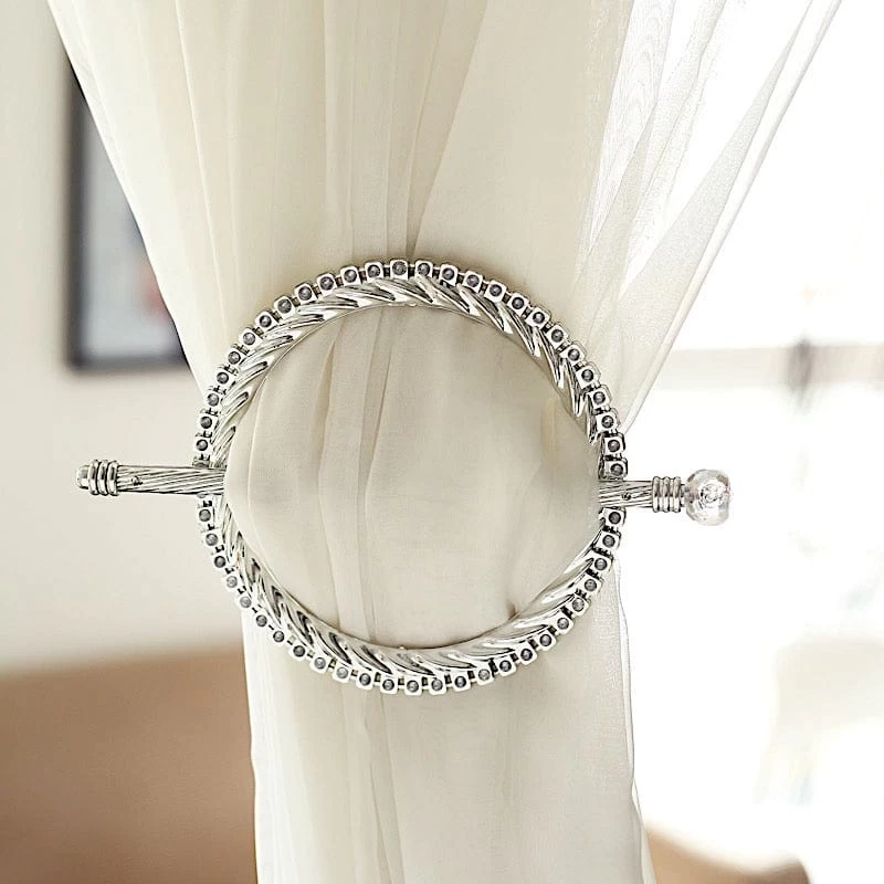 2 Round 6 In Plastic Curtain Tie Backs Braided Design With Acrylic Crystals - Image 12