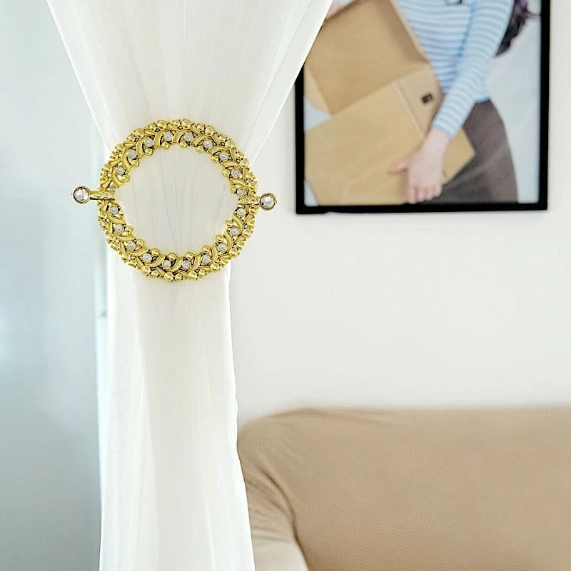 2 Round 7 In Plastic With Acrylic Crystals Curtain Tie Backs Backdrop Drapery Bands - Image 6