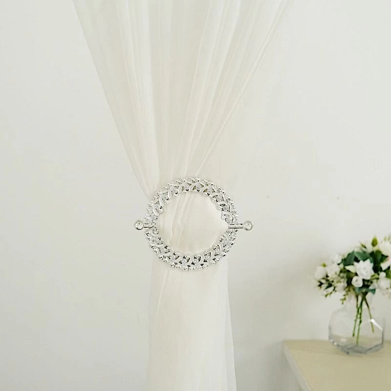 2 Round 7 In Plastic With Acrylic Crystals Curtain Tie Backs Backdrop Drapery Bands - Image 12