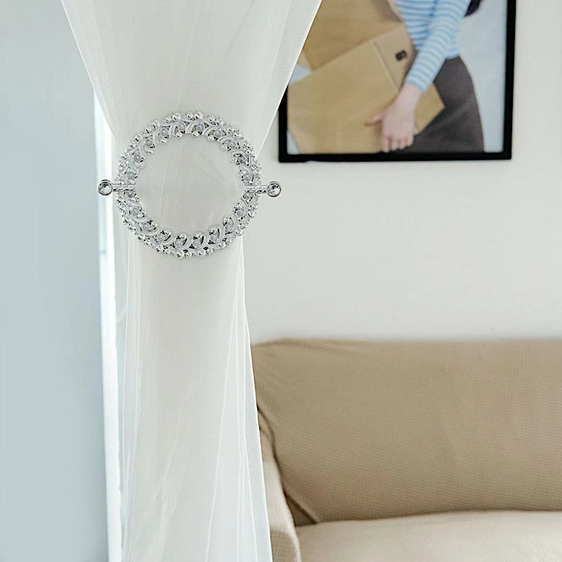 2 Round 7 In Plastic With Acrylic Crystals Curtain Tie Backs Backdrop Drapery Bands - Image 15