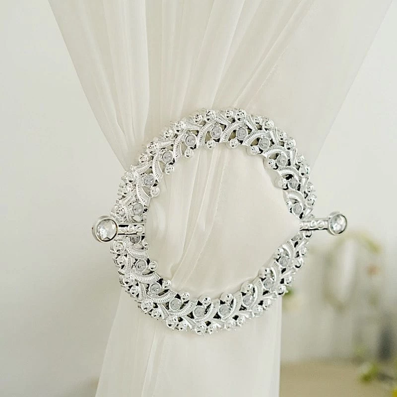 2 Round 7 In Plastic With Acrylic Crystals Curtain Tie Backs Backdrop Drapery Bands - Image 14