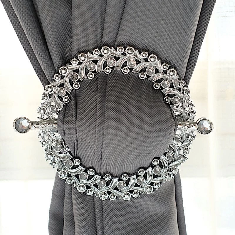 2 Round 7 In Plastic With Acrylic Crystals Curtain Tie Backs Backdrop Drapery Bands - Image 10