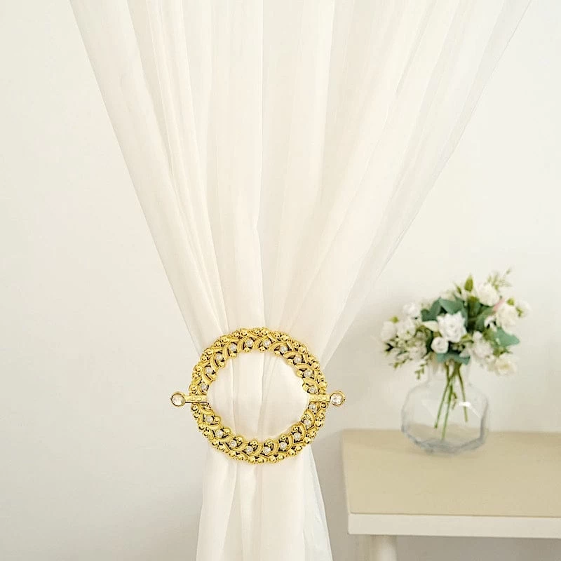 2 Round 7 In Plastic With Acrylic Crystals Curtain Tie Backs Backdrop Drapery Bands - Image 4