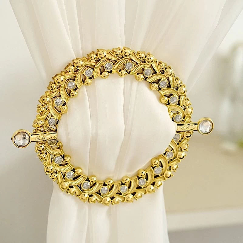 2 Round 7 In Plastic With Acrylic Crystals Curtain Tie Backs Backdrop Drapery Bands - Image 5