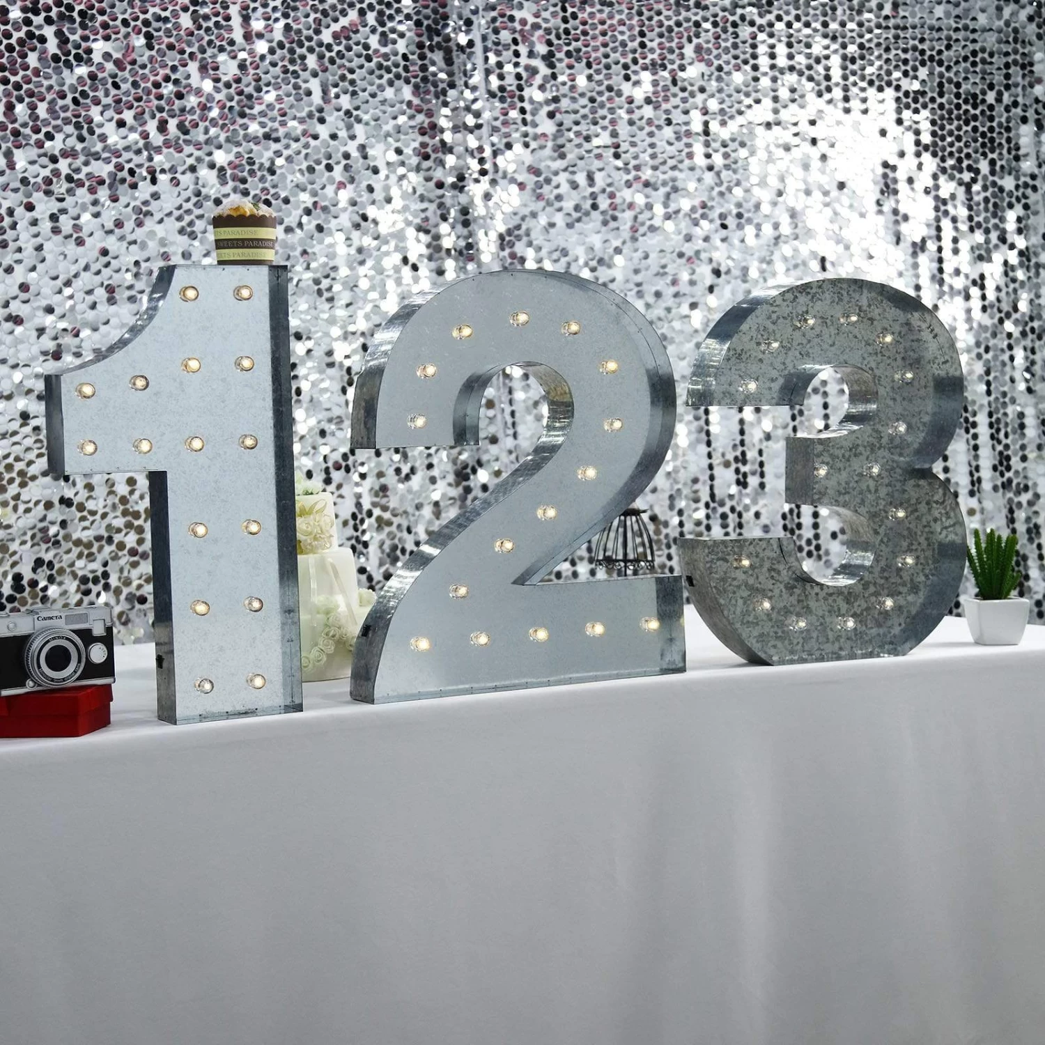 Silver Marquee Number Warm White LED Lighted Sign - Image 13
