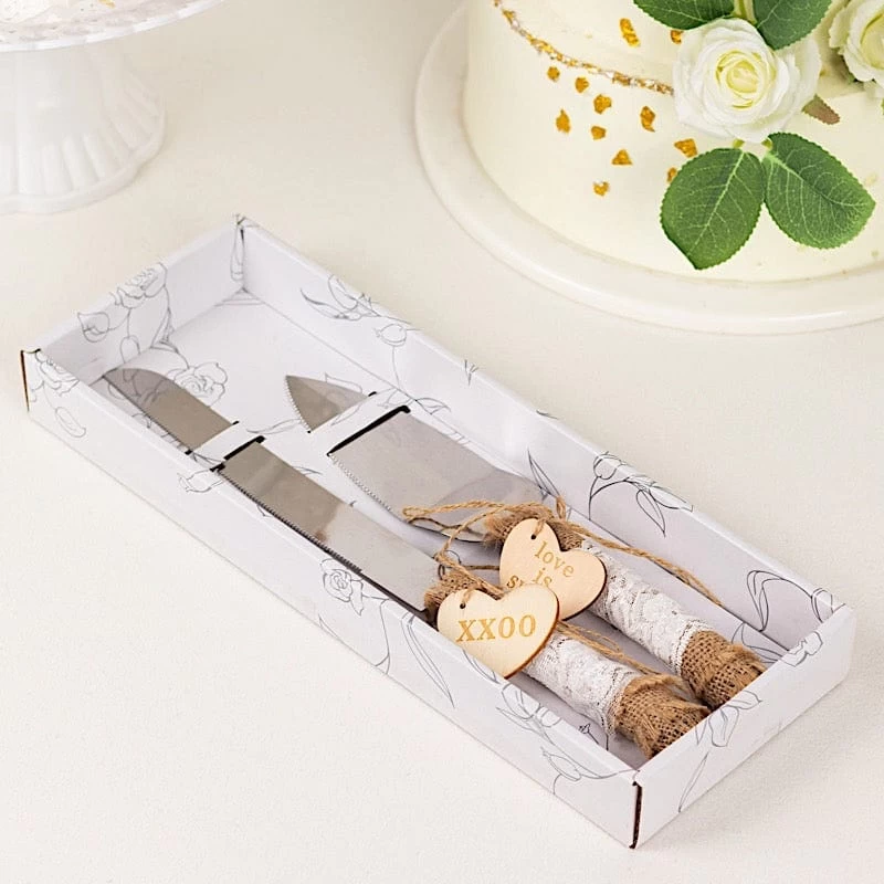 Silver Wedding Cake Knife And Server Set With Natural Jute And Lace Handles - Image 13