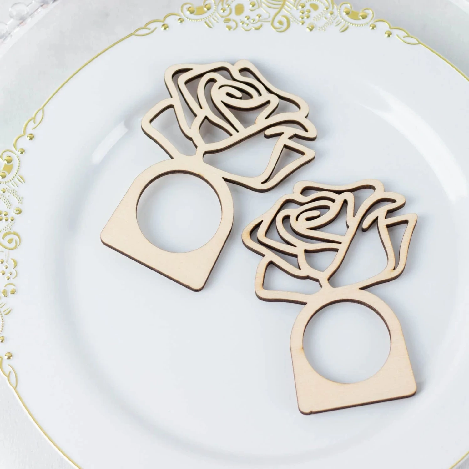 10 Natural 4 In Wood Napkin Rings With Laser Cut Rose Design - Image 8