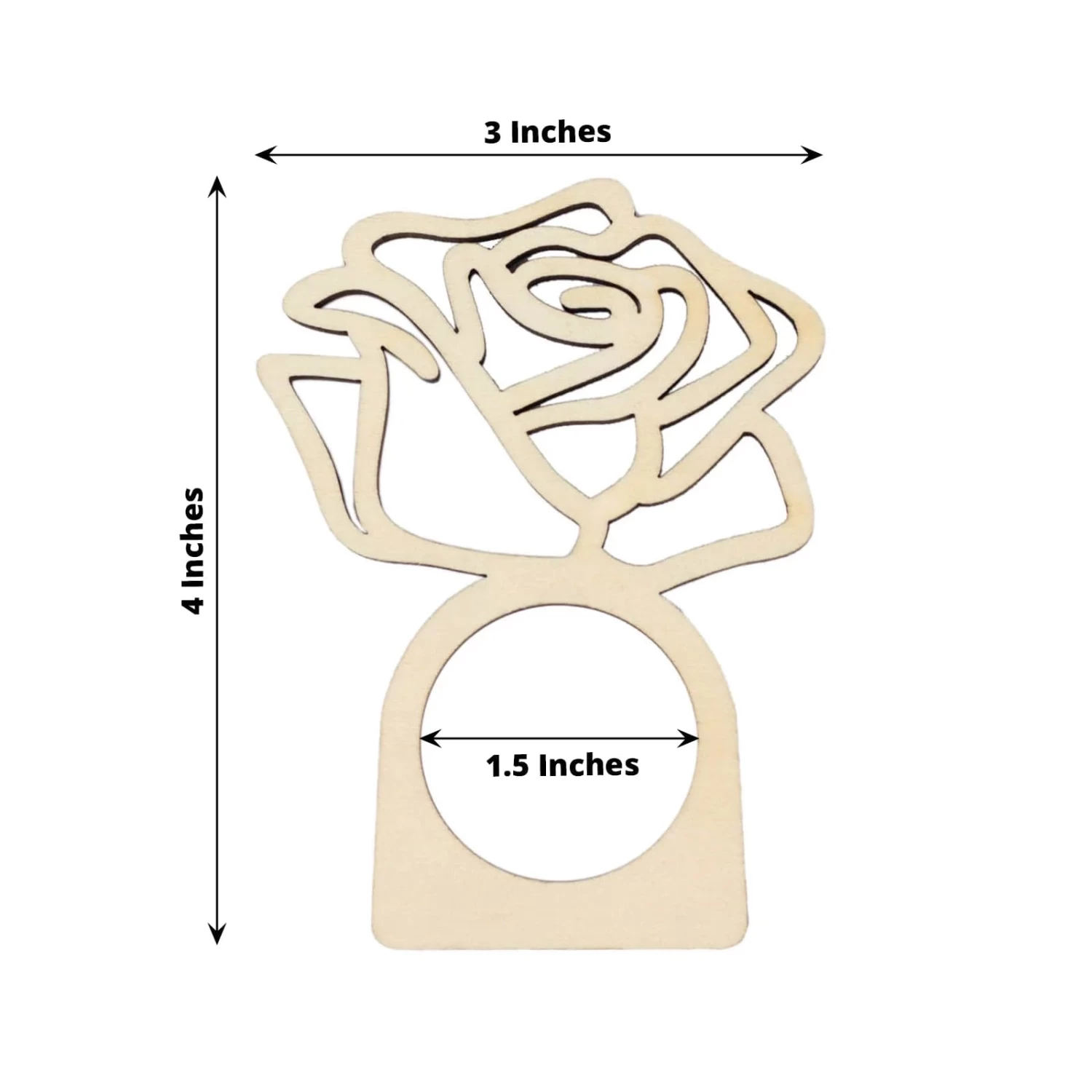 10 Natural 4 In Wood Napkin Rings With Laser Cut Rose Design - Image 4