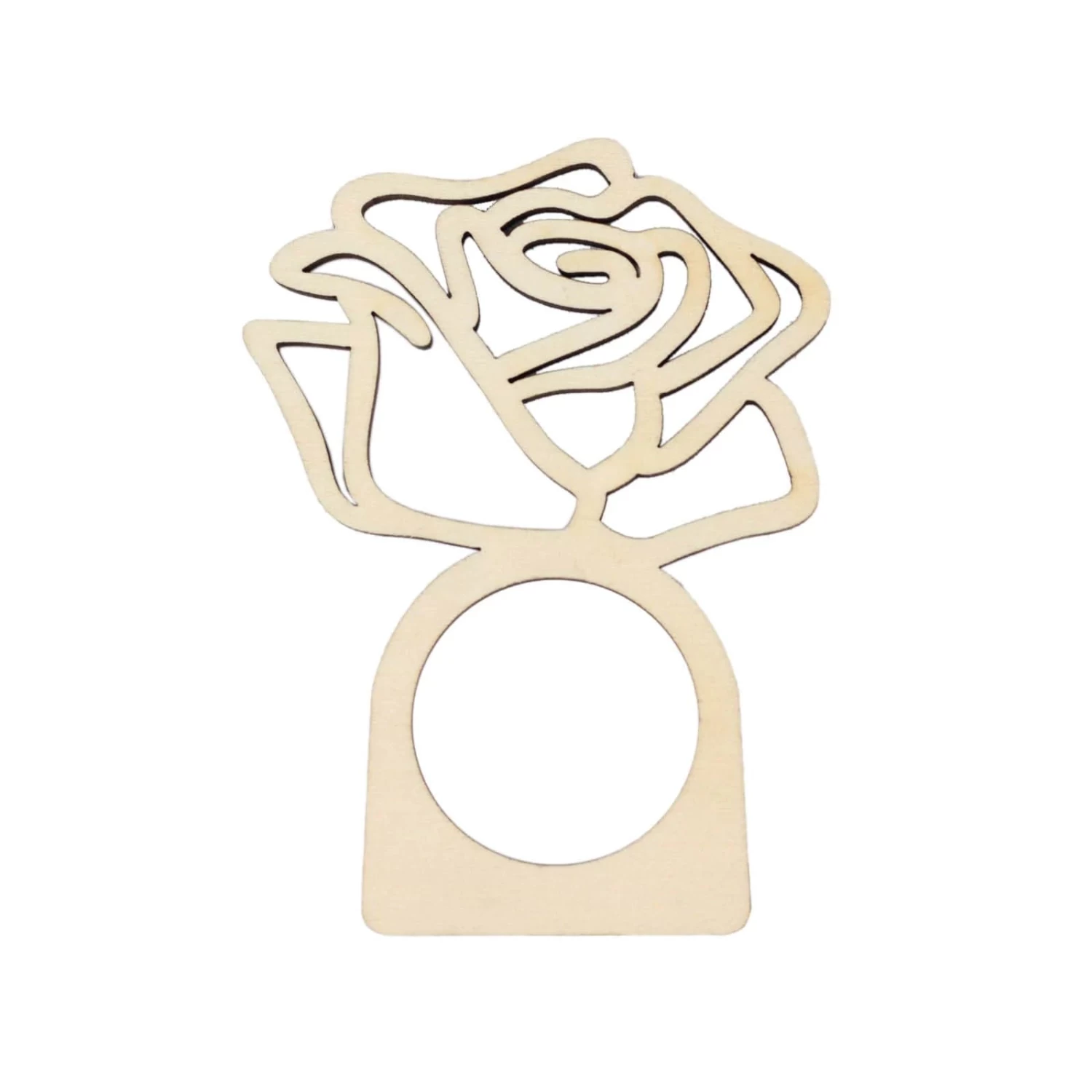 10 Natural 4 In Wood Napkin Rings With Laser Cut Rose Design - Image 9