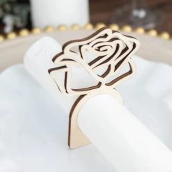 10 Natural 4 In Wood Napkin Rings With Laser Cut Rose Design