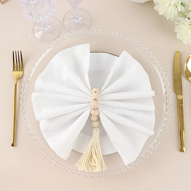 4 Cream Round Wood Bead Napkin Rings With Tassels - Image 7