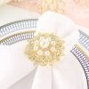 4 Flower Metal Dinner Napkin Rings With Faux Pearls And Rhinestones
