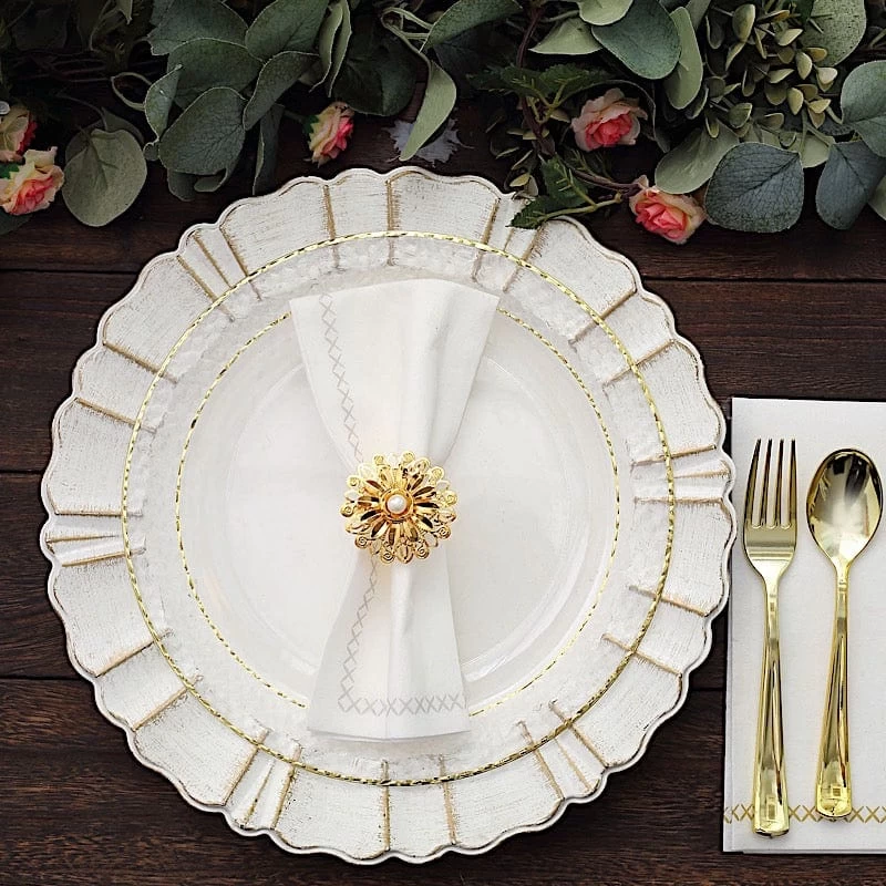 4 Gold 2 In Pearl Daffodil Flower Design Metal Napkin Rings - Image 5