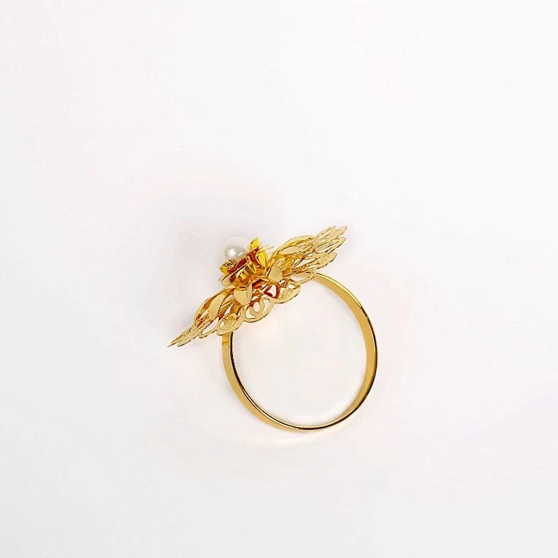 4 Gold 2 In Pearl Daffodil Flower Design Metal Napkin Rings - Image 8