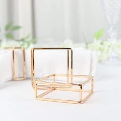 4 Gold Metallic Square Geometric Cube Dinner Napkin Rings