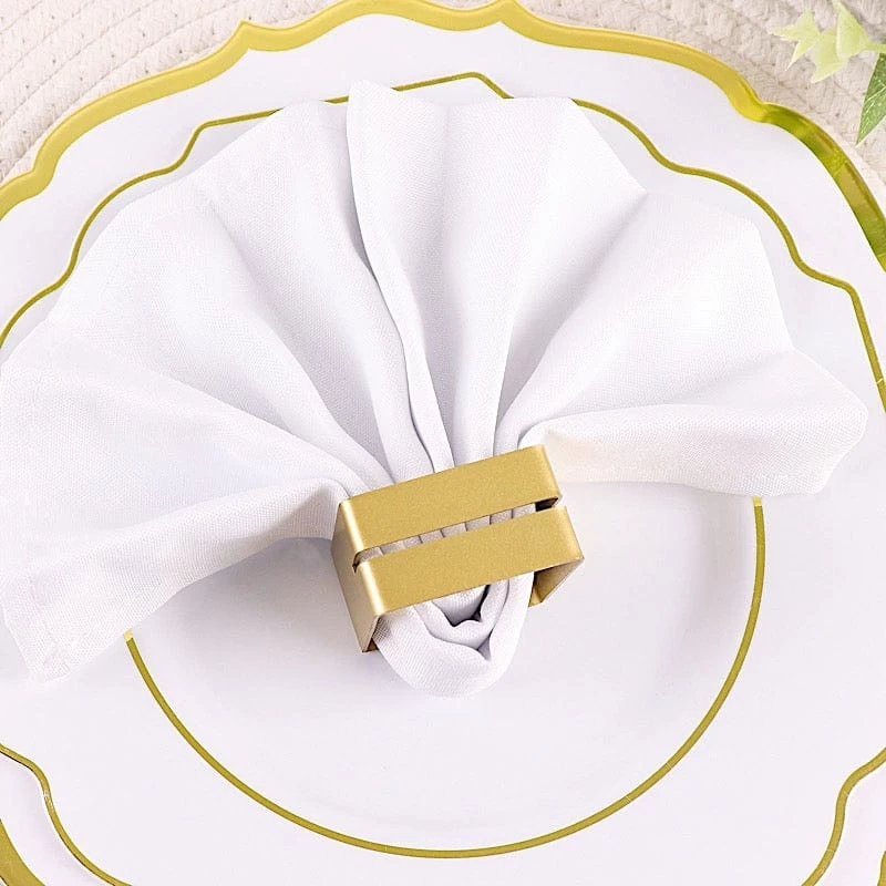 4 Matte Gold Metallic Square Dinner Napkin Rings With Place Card Holder - Image 4