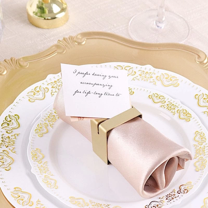 4 Matte Gold Metallic Square Dinner Napkin Rings With Place Card Holder - Image 9