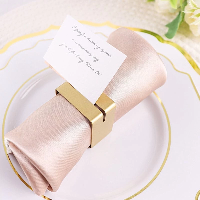 4 Matte Gold Metallic Square Dinner Napkin Rings With Place Card Holder - Image 3