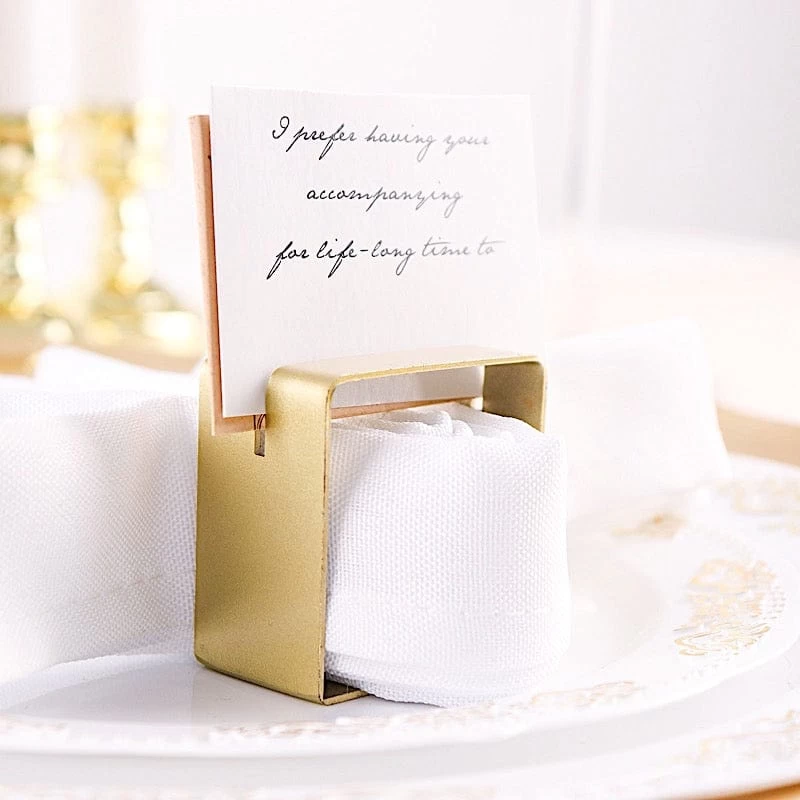 4 Matte Gold Metallic Square Dinner Napkin Rings With Place Card Holder - Image 5