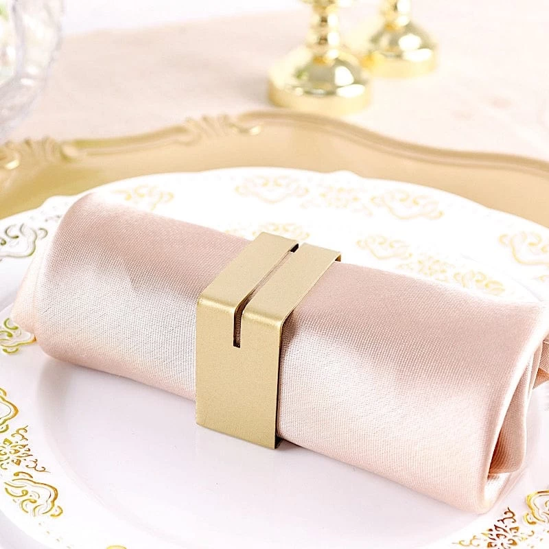 4 Matte Gold Metallic Square Dinner Napkin Rings With Place Card Holder - Image 6