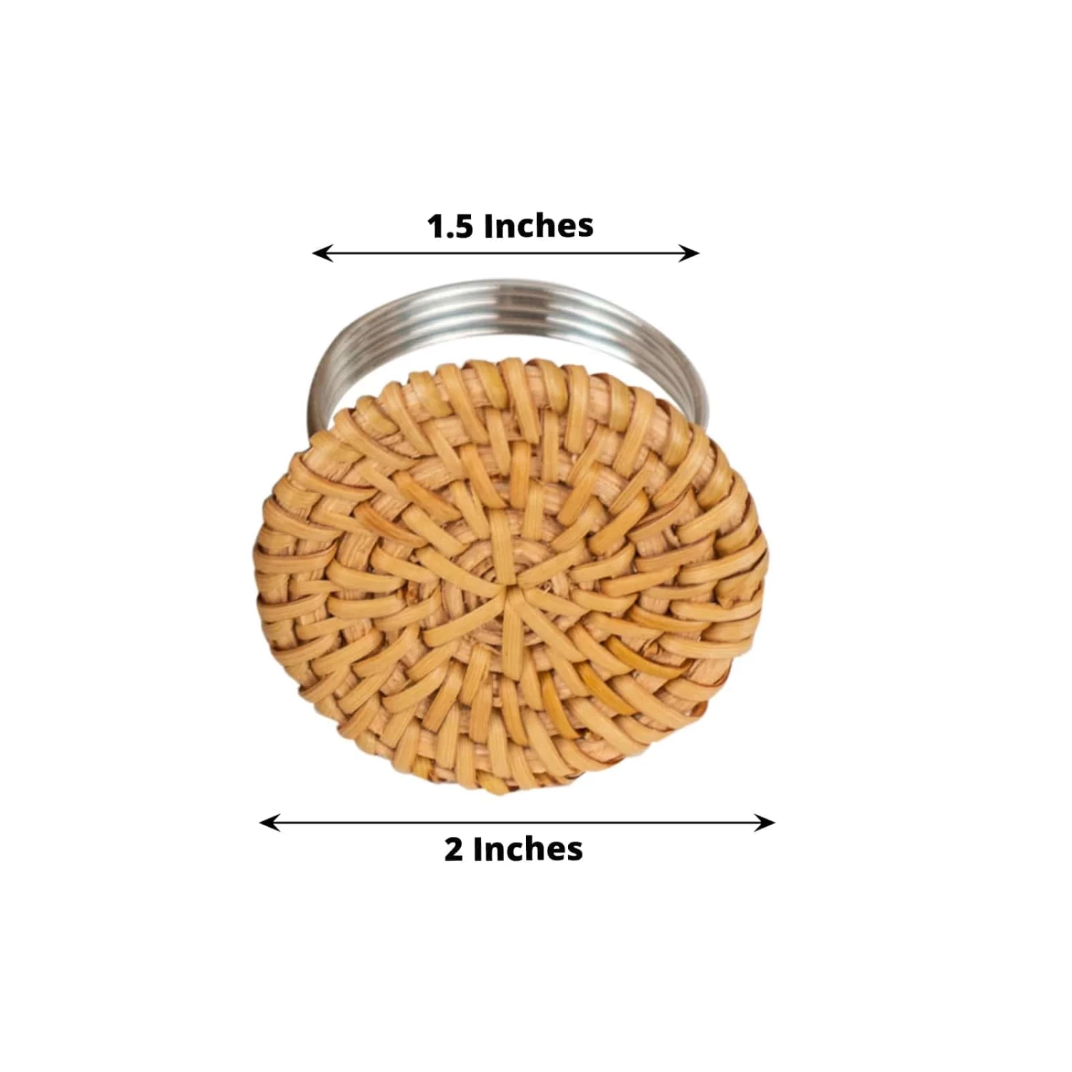 4 Natural 2 In Round Woven Rattan Design Metal Napkin Rings - Image 2